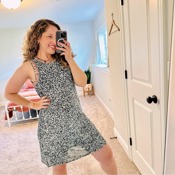 Anthropologie Varun Bahl Blue Sequin Floral Embroidered Mini Dress 6 - Picture 1 of 11